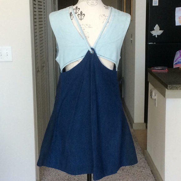 Free People Colorblock Denim Mini Dress - Picture 5 of 8